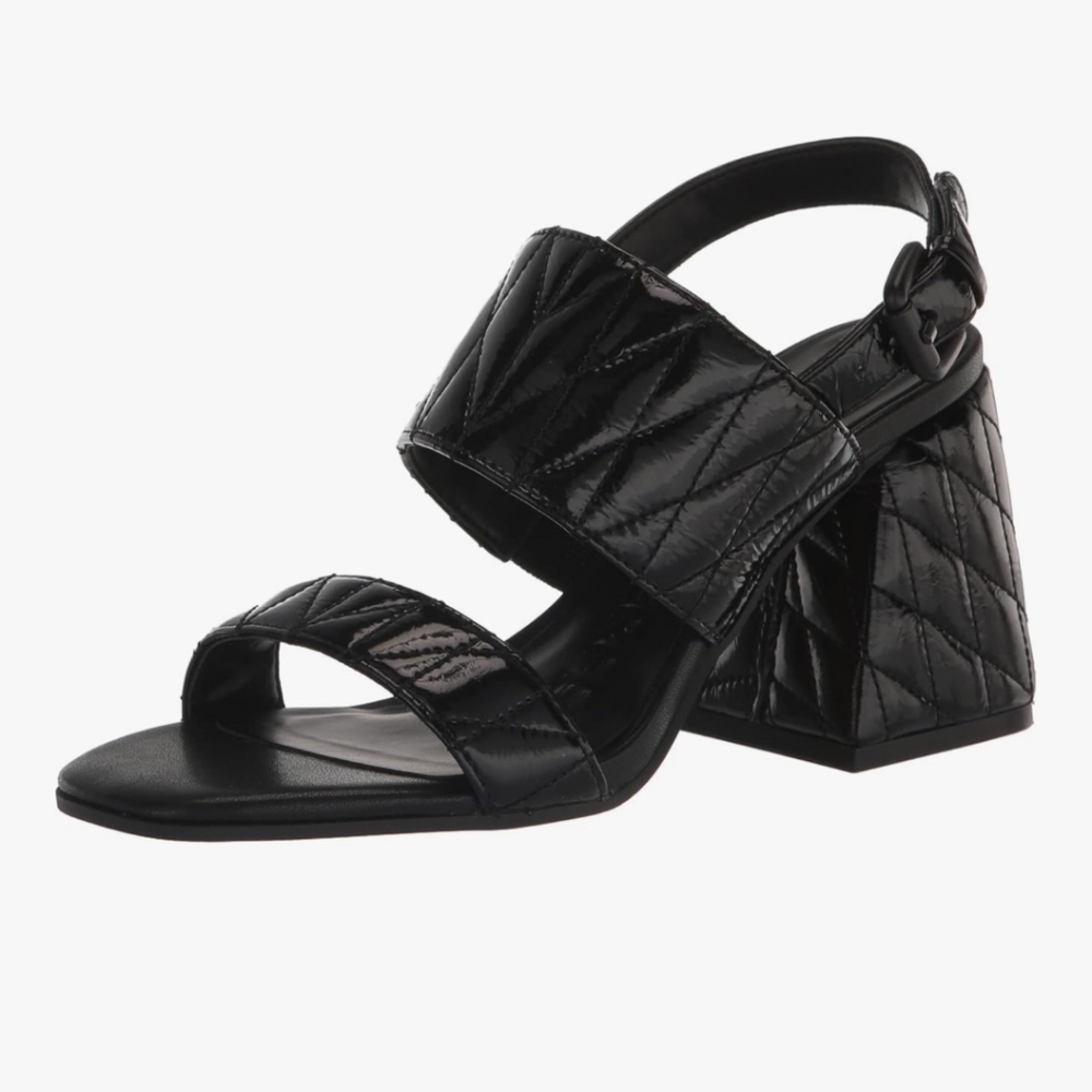 Karl Lagerfeld Sarina Quilted Open Toe Kitten Heeled Sandal